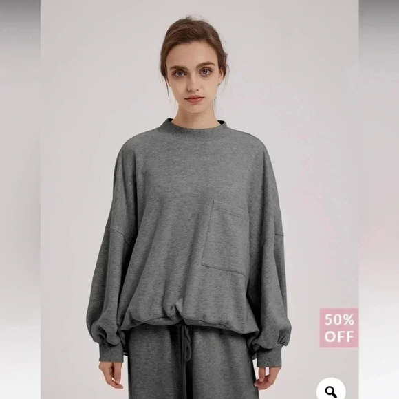 Nap Loungewear Drawstring Hem Cotton Sweatshirt - Picture 1 of 12